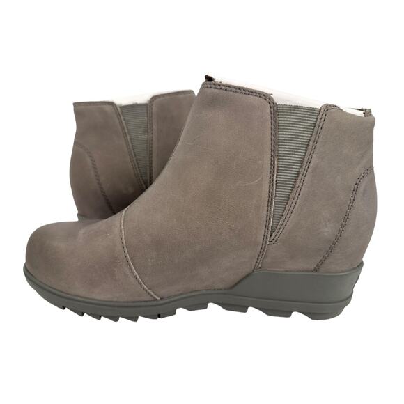 Sorel Evie Zip Bootie Wedge Women's 8 Waterproof Gray Leather Quarry Sea Salt - Picture 2 of 9
